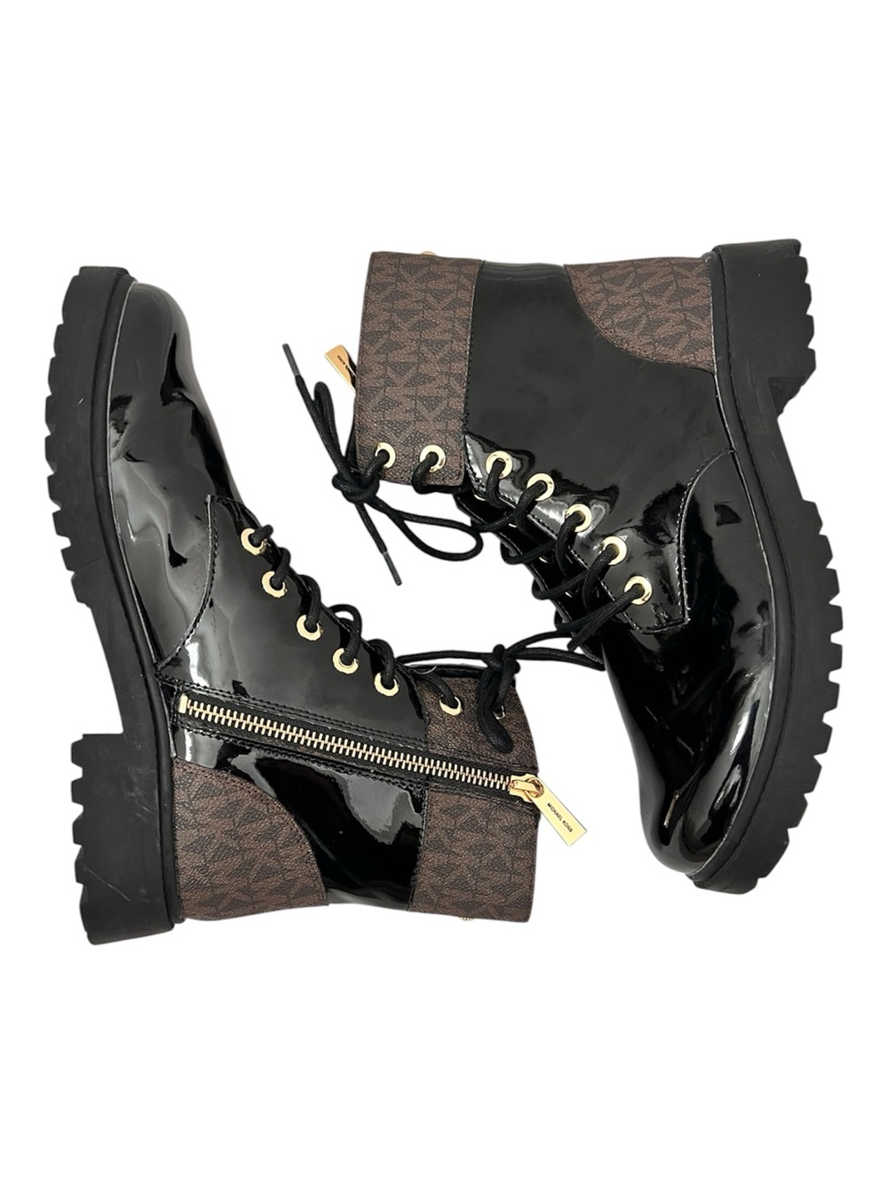 Michael Michael Kors Alistair Black Lace-Up Lug Sole Combat Boots Women's 6.5M